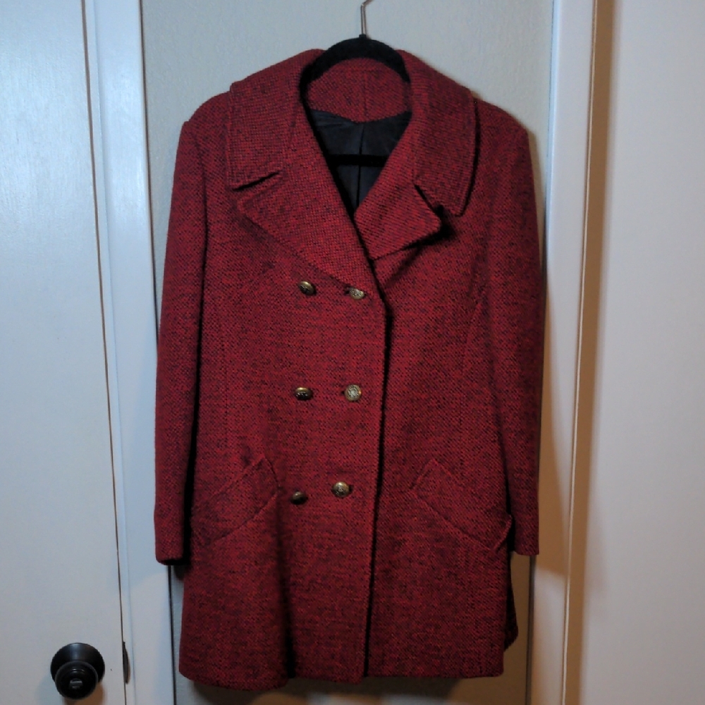 Vintage Women's Red Double-Breasted Coat, Small